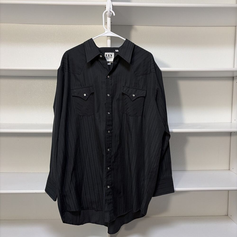 Ely Cattleman Shirt Mens 2X Big Man Black Striped Pearl Snap Cowboy Rockabilly